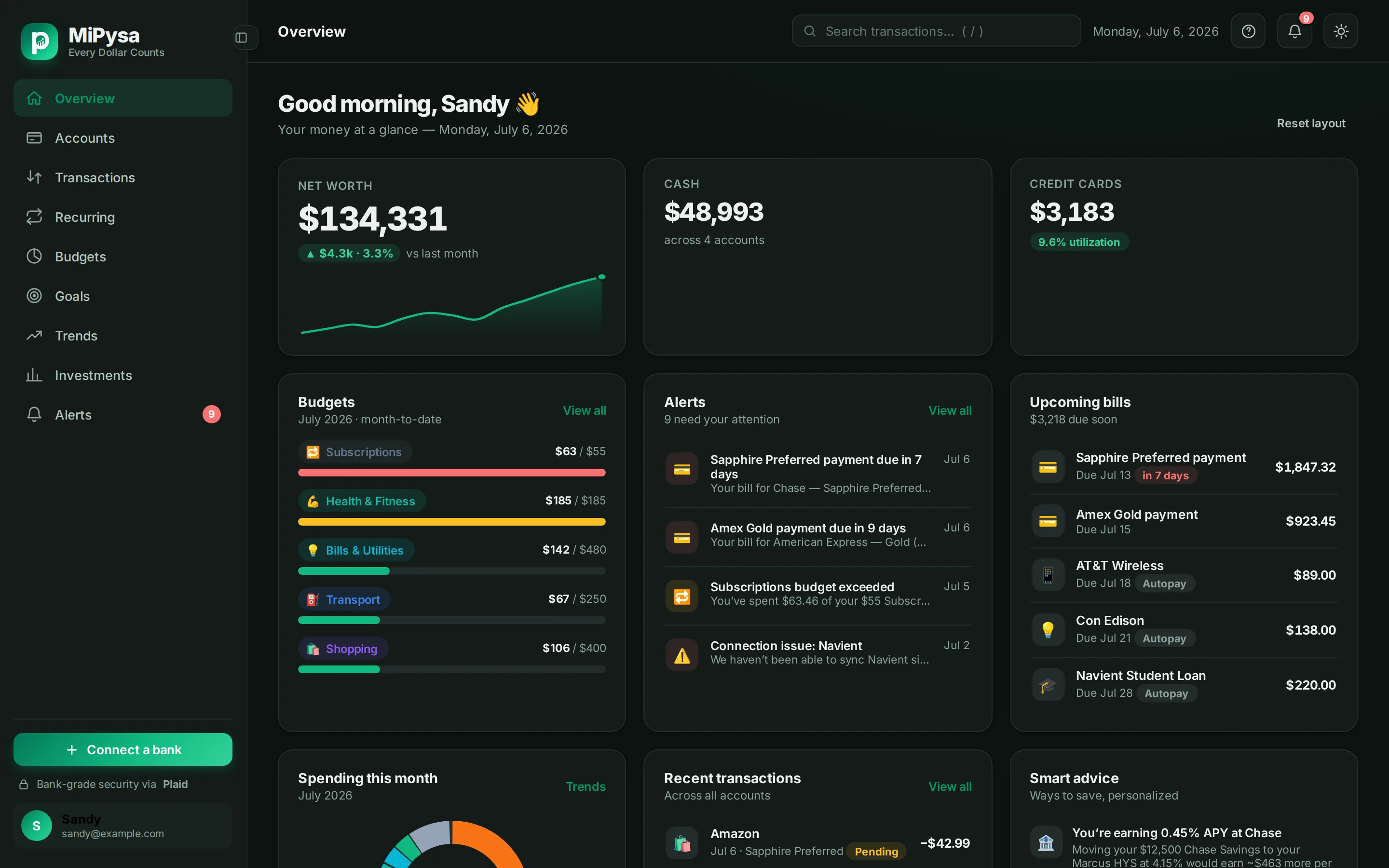 MiPysa overview in a desktop browser