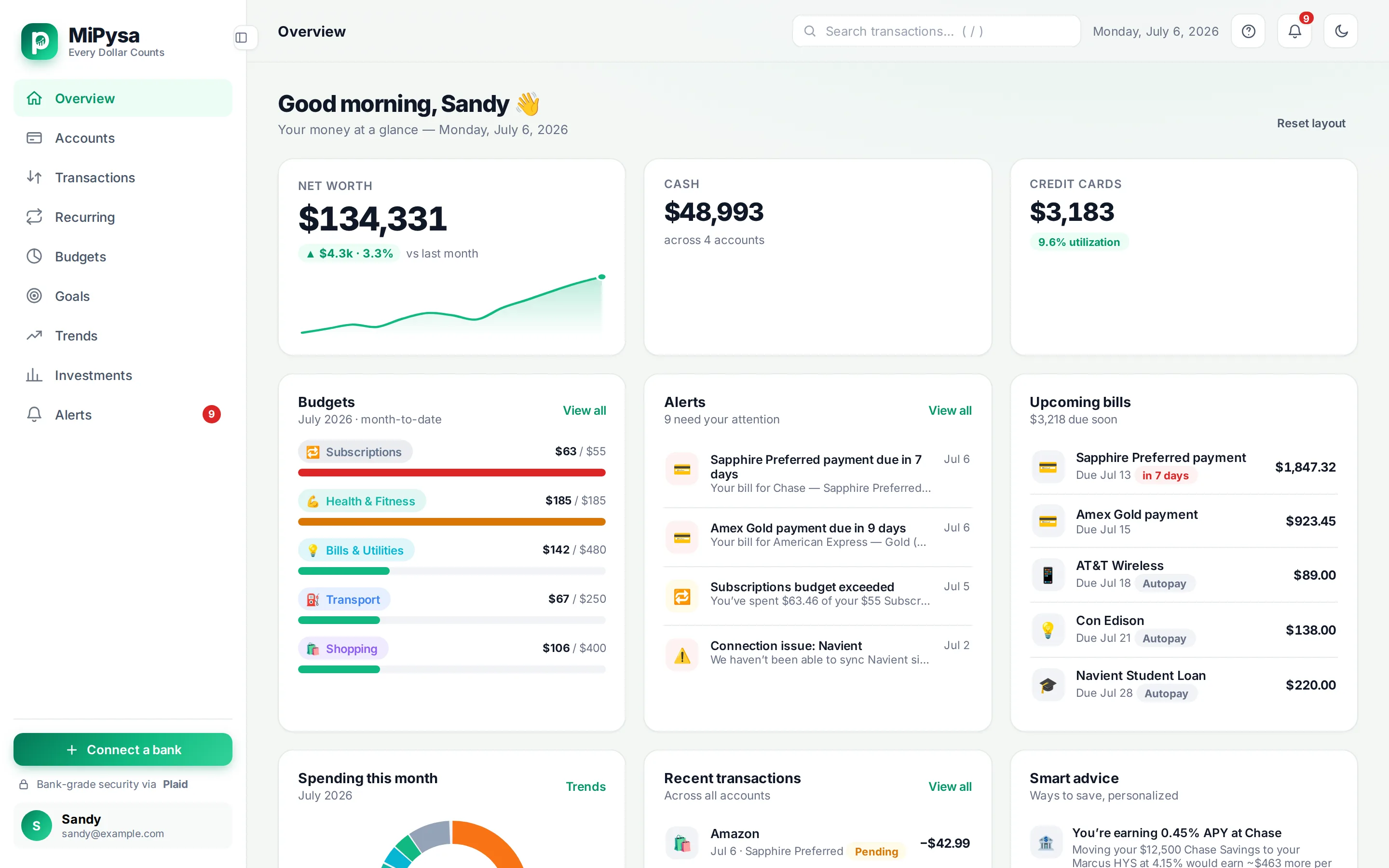 MiPysa overview in a desktop browser